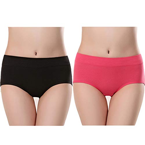 Product Cover Women's Soft Cotton Briefs Underwear Breathable Middle Waist Panties(Black,Bean red)