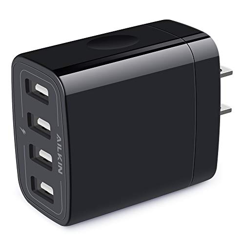 Product Cover Wall Charger, USB Charger Adapter, Ailkin 4.8A 4Multi Port Fast Charging Station Power Base Block Plug Cube Brick for Phone 11Pro Max/XR/XS MAX/8/7 Plus, Samsung A10e/Note 10+/S10 Kindle Fire USB Plug