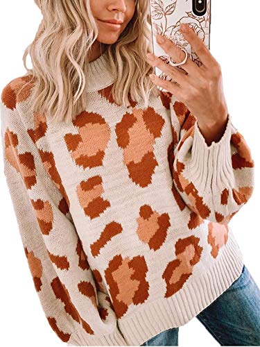 Product Cover Angashion Women's Sweaters Casual Oversized Leopard Printed Crew Neck Long Sleeve Knitted Pullover Tops for Winter