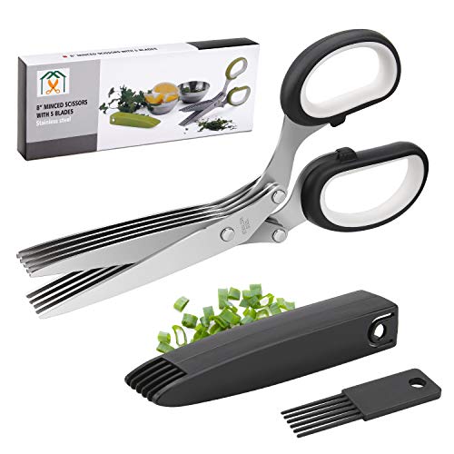 Product Cover Joyoldelf Gourmet Herb Scissors Set - Master Culinary Multipurpose Cutting Shears with Stainless Steel 5 Blades, Safety Cover and Cleaning Comb for Cutting Cilantro Onion Salad (Black)