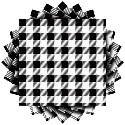 Product Cover Aneco 60 Pack Black and White Plaid Papers Napkins Luncheon Napkins for Wedding, Party, Birthday, Dinner, Lunch with 3 Layers, 6.5 by 6.5 Inches