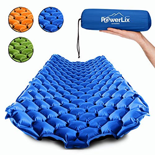 Product Cover POWERLIX Sleeping Pad - Ultralight Inflatable Sleeping Mat, Ultimate for Camping, Backpacking, Hiking - Airpad, Inflating Bag, Carry Bag, Repair Kit - Compact & Lightweight Air Mattress (Blue)