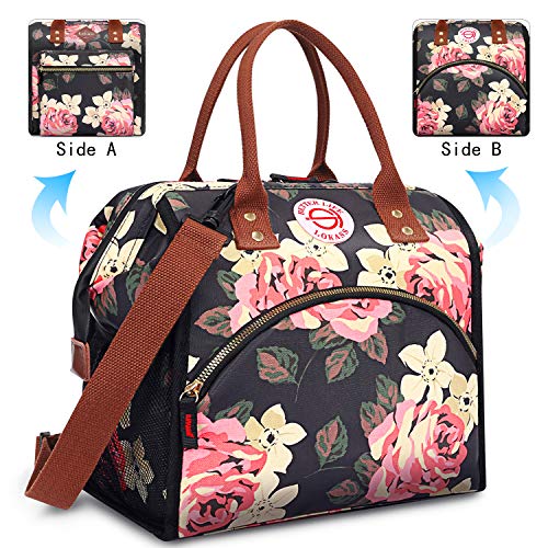 Product Cover BRINCH Lunch Bag Insulated Lunch Box Leak Proof High Temperature Resistance Lunch Bags for Women Commuter Thermal Lunch Tote Cooler Bag Wide Open Drink Can Organizer Holder with Dual LOGOs, Peony