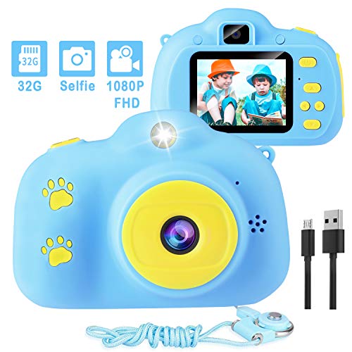Product Cover Kids Camera, 1080P 8MP Selfie Digital Kids Camera for Girls with 32GB SD Card Children Video Camera Birthday/Christmas/New Year Toy Gifts for 3 4 5 6 7 8 9 10 Year Old Girls (Blue)