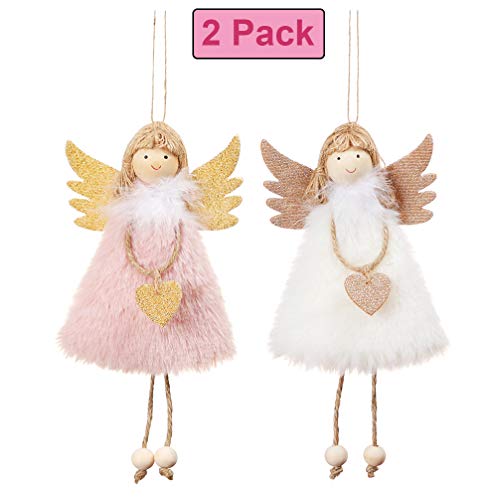 Product Cover PGYFIS Christmas Decoration 2 Pieces Angel Doll Pendant Tree Hanging Ornaments Christmas Crafts Elves Decorations (Angel-Pink&White)