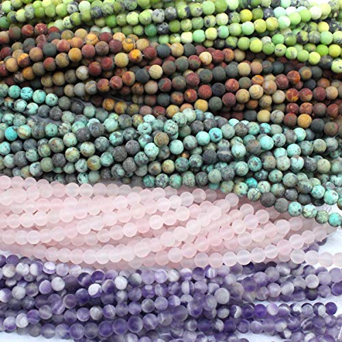 Product Cover Tacool 5 Strands Round Genuine Gemstone Beads 6mm Picasso Jasper Turquoise Rose Quartz Amethyst for Jewelry DIY Making Loose Beads (Color 3, 6mm)