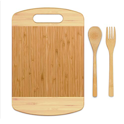 Product Cover BamBoo Cutting Board - [3 Piece Set] Eco-Friendly Small Chopping Boards for Kitchen,Organic Bamboo Butcher Block and Serving Tray for Meat and Vegetables (12x8 Inch)