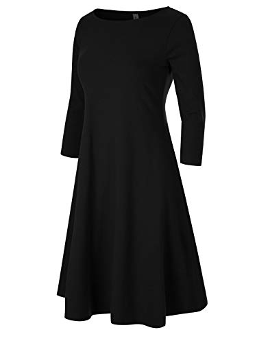 Product Cover Design by Olivia Women's Classic 3/4 Sleeve Round Hem Swing Flared Tunic Dress with Side Pockets