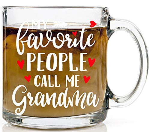 Product Cover My Favorite People Call Me Grandma Glass Mug - Funny Unique Grandma Mug Perfect Gifts for Grammy from Granddaughter and Grandson - Nana Grandmother Funny Coffee Cup13oz Glass Coffee Mug - by Funnwear