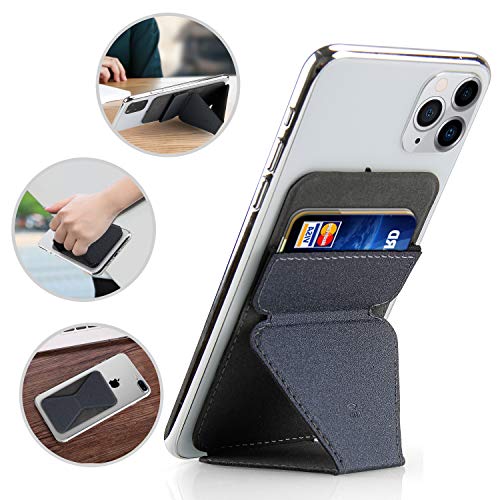 Product Cover Adjustable Foldable Cell Phone Stand for iPhone 11 Pro Max XR X 8 7 6 6s Plus,Portable Pocket Finger Ring Grip Stick On Wallet Tripod Kikstand with Card Holder for Back of Phone Desk