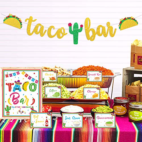 Product Cover Taco Bar Decoration Kit - Banner Sign Tents Garland for Fiesta Mexican Cinco De Mayo Themed Party Bachelorette Bridal Shower, Baby Shower, Housewarming