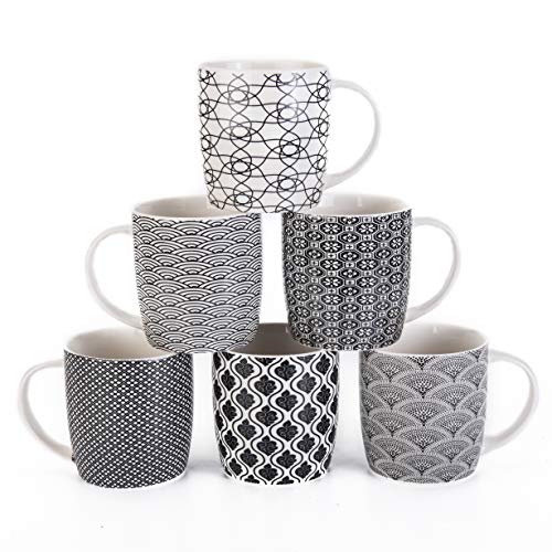 Product Cover MACHUMA Set of 6 11.5 oz Coffee Mugs with Black and White Geometric Patterns, Ceramic Tea Cup Set