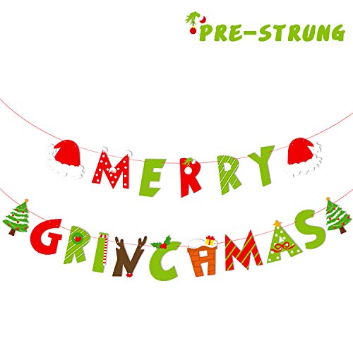 Product Cover Merry Grinchmas Banner Christmas Banner for Christmas Holiday Party Supplies Xmas Party Decorations Mantel Decor