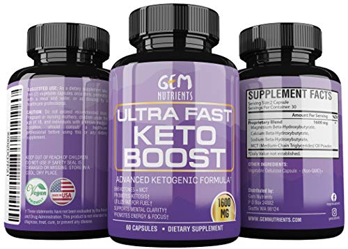 Product Cover Ultra Fast Pure Keto Pills Boost 1600mg - Advanced Clinically researched Pure BHB Salts (beta hydroxybutyrate) with MCT Oil Keto Diet Pills - Best Insta Keto Supplement - 60 Capsules; 30 Day Supply