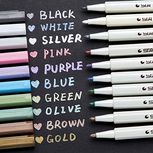 Product Cover Metallic Markers Glitter Paint Pen Fine Tip, Ohuhu Set of 10 Premium Window Marker for DIY Card Making, Coloring Books, Scrapbook Photo Album, Rock Art, Glass Valentine's Day Back To School Gifts