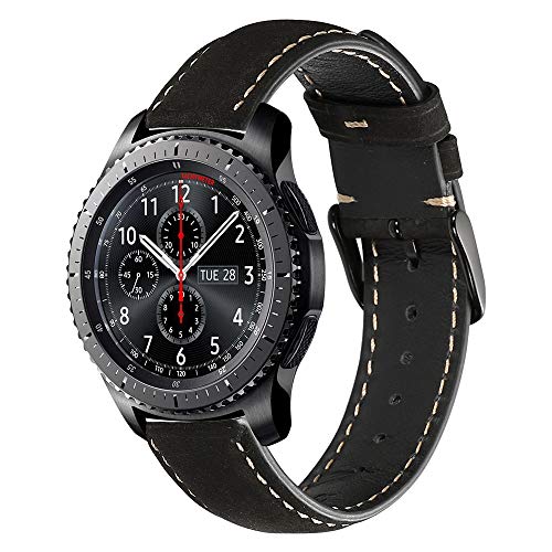 Product Cover CHIMAERA Compatible with Galaxy Watch 46mm Band/Classic Bands, 22mm Genuine Leather Cuff Bracelet Replacement Strap with Stainless Steel Buckle for Men Women （Black）