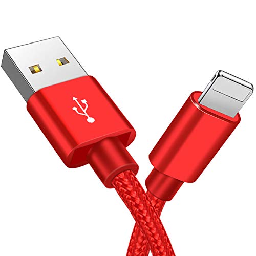 Product Cover Phone Charger Cable, Charger Cord 3Pack 5FT Nylon Braided Durable Charging Cable Fast Charging Compatible Phone 11/X/Xs/Xr/8/8Plus/7/7Plus/6/6Plus/5/5SE Pad Pod & More (Red)
