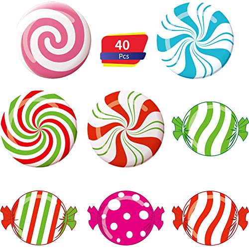 Product Cover 40 Pieces Peppermint Colorful Candies Cutouts Classroom Decoration Sweet Peppermint Cutouts with Glue Point Dots for Winter Bulletin Board Classroom School Christmas Party, 5.9 x 5.9 Inch