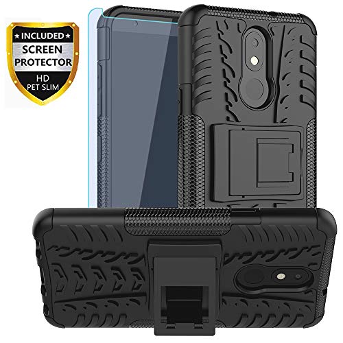 Product Cover LG Tribute Roya Case, with HD Screen Protector, LG Aristo 4 Plus Case, LG Prime 2 Case, SKTGSLMY [Shockproof] Tough Rugged Dual Layer Protective Case Hybrid Kickstand Cover for LG Aristo 4+ (Black)