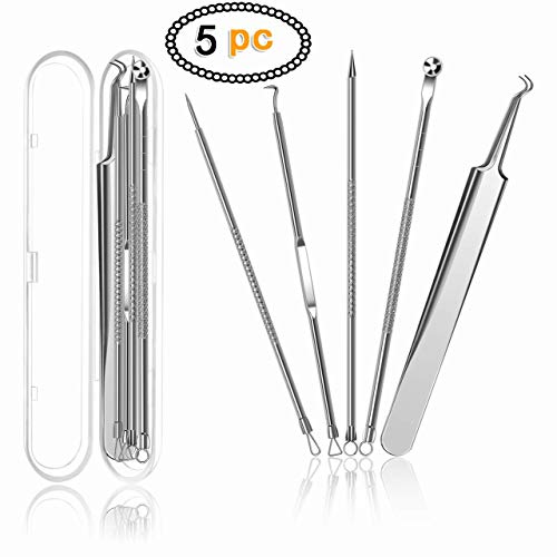 Product Cover Blackhead Remover 5pcs Kit with Portable Box,Zit Removing for Nose Face Tools,Professional Curved Tweezers Kits
