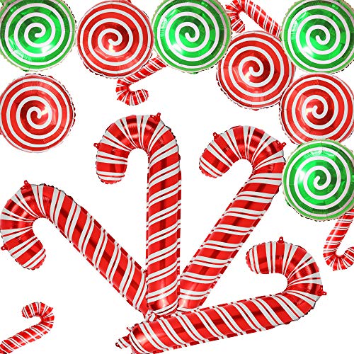 Product Cover 16 Pcs Christmas Candy Cane Foil Mylar Balloons Big Xmas Birthday Party  Decoration Supplies Photo Backdrop Red And White Green Sweet Candies Theme