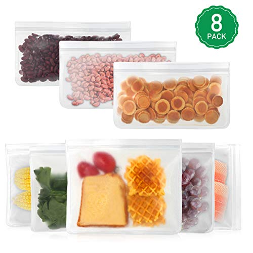 Product Cover Reusable Storage Bags - 8 Pack Reusable Freezer Bags （3 Reusable Gallon Bags + 2 BPA Free Reusable Sandwich Bags + 3 Leak Proof Reusable Snack Bags）Ziplock Lunch Bags for Food Marinate Meat Fruit