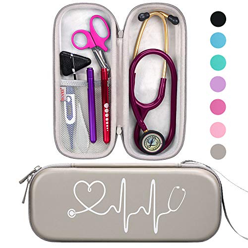 Product Cover BOVKE Travel Carrying Case for 3M Littmann Classic III Stethoscope - Extra Room for Taylor Percussion Reflex Hammer and Reusable LED Penlight, Grey