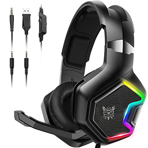 Product Cover ONIKUMA PS4 Headset -Xbox One Headset Gaming Headset with 7.1 Surround Sound Pro Noise Canceling Gaming Headphones with Mic & RGB LED Light Compatible with PS4, Xbox One, Nintendo Switch, PC, PS3, Mac