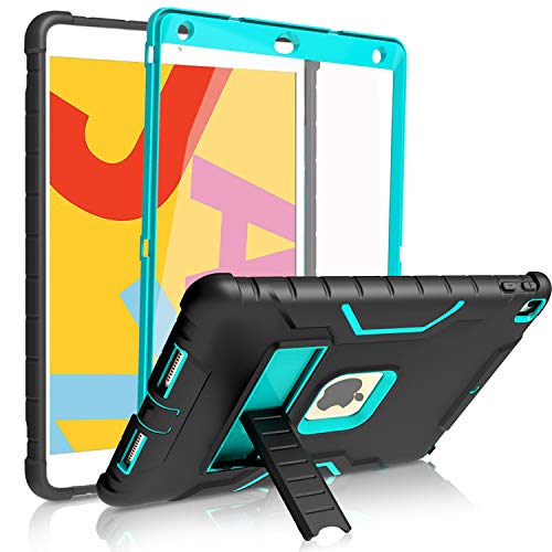Product Cover MENZO iPad 7th Generation case, iPad 10.2 2019 Case with Built-in Screen Protector, Heavy Duty Full Body Shockproof Protective Rugged Kickstand Case for iPad 7th Generation 10.2 inch 2019 - Black