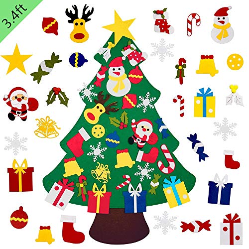 Product Cover Kosiehouse DIY Felt Christmas Tree Set with 30pcs Detachable Ornaments, Year Kids Xmas Gifts Handmade Door Wall Hanging Christmas Decorations, 3.4ft2.3ft
