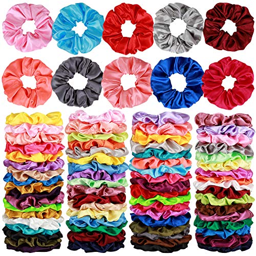 Product Cover 80 Pcs Silk Satin Hair Scrunchies 40 color Hair Bobbles Ponytail Holder Hair Accessories Scrunchy Solid Color Hair Ties