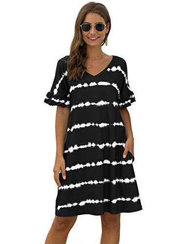 Product Cover MsLure Women's Tie Dye T-Shirt Dress Short Sleeve Casual Striped Swing Tunic Dress with Pockets