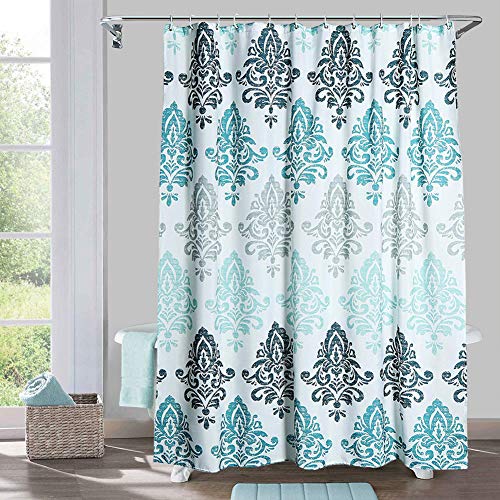 Product Cover Yougai Shower Curtain for Bathroom with 12 Hooks, Polyester Fabric Machine Washable Waterproof Shower Curtains 72 x 72 Inch (Light Blue Damask)