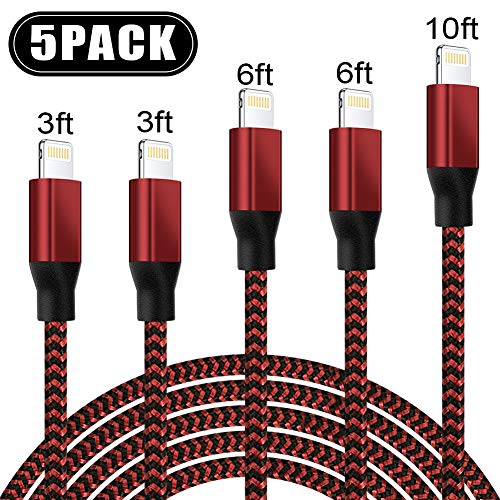 Product Cover iPhone Charger,UNEN MFi Certified Lightning Cable(3/3/6/6/10FT)Charging USB Syncing Data Nylon Braided with Metal Connector Compatible iPhone 11/Pro/Max/X/XS/XR/XS Max/8/Plus/7/7 Plus/6/6S/6 Plus More