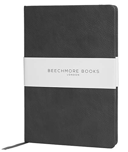 Product Cover Premium British A5 Journal by Beechmore Books | Hardcover Vegan Leather, Thick 120gsm Cream Paper, Professional Lined Notebook in Gift Box (Ruled, Graphite)