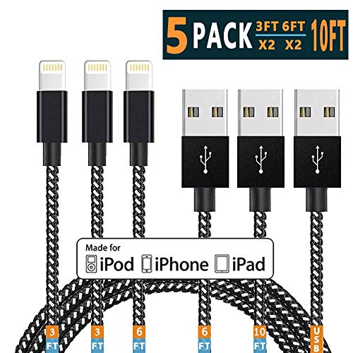Product Cover iPhone Charger Lightning Cable iPhone Cable Apple MFi r Charging CableCertified iPhone Charger Cable iPhone 11 Xs MAX XR X 8 7 6s 6 5E Plus ipad car Charge Cord USB 3 3 6 6 10 ft 5pack Chargers