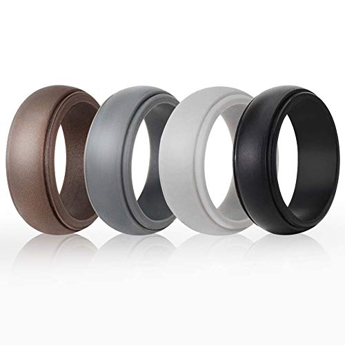 Product Cover Honestptner Silicone Wedding Ring for Men, 4 Pack & Singles Minimalism Fashion Breathable Silicone Rubber Wedding Bands Size 8 9 10 11 12