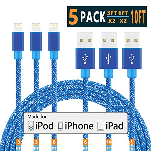 Product Cover iPhone Charger Lightning Cable iPhone Cable Apple MFi Certified iPhone Charger Cable iphone 11 Xs MAX XR X 8 7 6s 6 5E Plus ipad car Charger Charging Cable Cord USB 3 3 6 6 10 ft 5pack Chargers 29