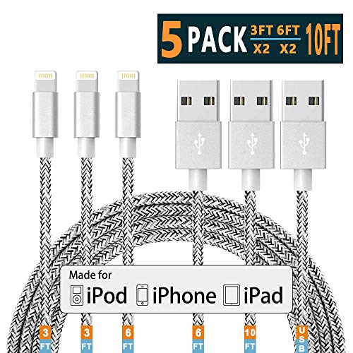 Product Cover iPhone Charger Lightning Cable iPhone Cable Apple MFi Certified iPhone Charger Cable iphone 11 Xs MAX XR X 8 7 6s 6 5E Plus ipad car Charger Charging Cable Cord USB 3 3 6 6 10 ft 5pack Chargers 28