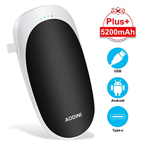 Product Cover AODINI Hand Warmers, Portable 5200mAh Double-Side Hand Warmer, USB Rechargeable Electric Pocket Hand Warmer/Power Bank, Best Winter Gifts for Women or Men (Black)