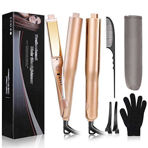 Product Cover USHOW Flat Iron Hair Curler Hair Straightener 2 in 1 Professional Hair Curling Irons with 1 Inch 3D Concave and Convex Titanium Plate, Adjustable Temp and Dual Voltage for Travel Hair styling