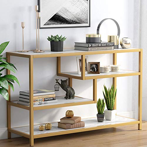 Product Cover Tribesigns Sofa Entry Table, 3-Tier Gold Console Table with Faux Marble Top for Living Room Entryway