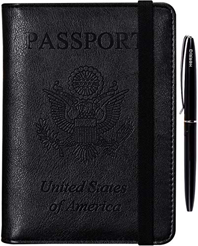 Product Cover Passport Holder Cover Wallet - RFID Blocking Leather Travel Accessories Card Case Document Organizer with Pen for Women Men(#1 Black)
