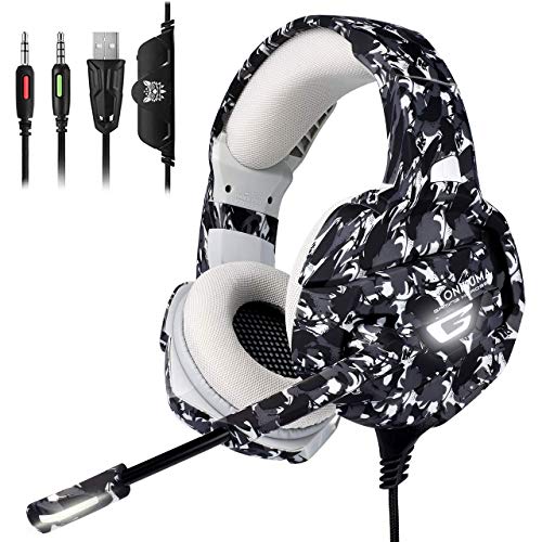 Product Cover ONIKUMA Gaming Headset PS4 Headset with 7.1 Surround Sound, Xbox One Headset with Noise Canceling Mic & LED Light, Soft Memory Earmuffs Compatible With PS4, Xbox One,PC, Nintendo Switch, PC, PS3