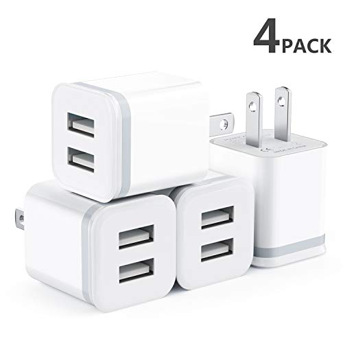 Product Cover USB Wall Charger, Niluoya 4-Pack 2.1A/5V Dual Port USB Plug Power Adapter Charging Block Cube Replacement for iPhone Xs Max/Xs/XR/X/11/8/7/6 Plus, Samsung, Kindle, LG, Android Phone