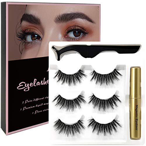 Product Cover Magnetic Eyelashes with Eyeliner - Magnetic Eyeliner and Lashes Kit, Eyelashes Natural Look Reusable False Lashes with Applicator (3 Pairs)