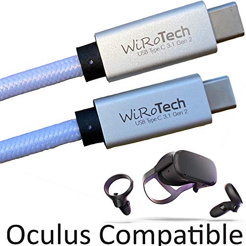 Product Cover WiRoTech USB C 3.1 Gen2 SuperSpeed 10Gbps E-Marker chip Fastest Charging USB Cable, Oculus Quest Link Compatible (White, 10 Feet)
