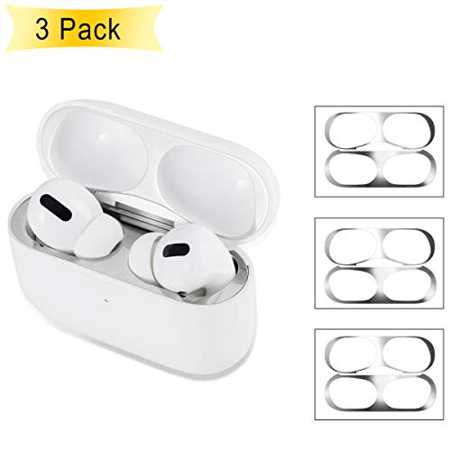 Product Cover EloBeth Dust Guard Compatible with AirPods Pro Case Dust Guard Sticker Protect from Iron Metal Shavings for AirPods 3rd Dust Proof Film Accessories (Silver Set)