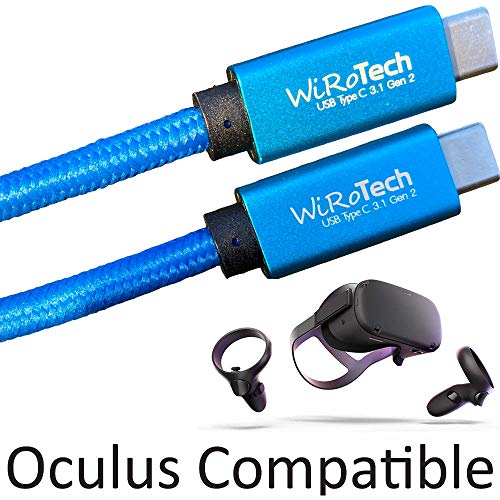 Product Cover WiRoTech USB C 3.1 Gen2 SuperSpeed 10Gbps E-Marker chip Fastest Charging USB Cable, Oculus Quest Link Compatible (Blue, 10 Feet)