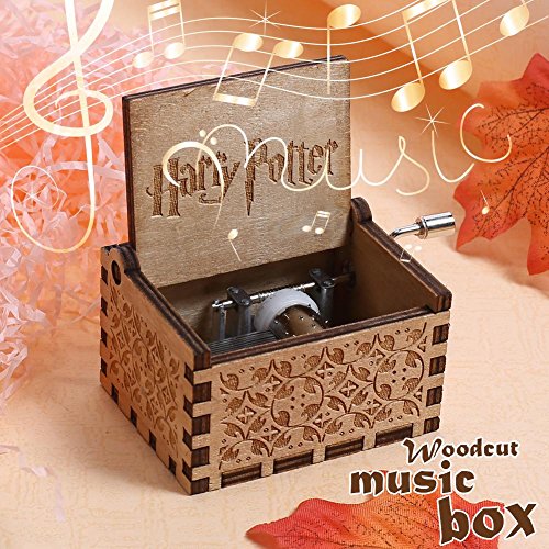 Product Cover Wood Music Boxes for Daughter, Engraved Vintage Wooden Musical Box Gifts for Wife, Hand Crank Music Box Gifts for Birthday/Christmas/Valentine's Day (Harry Potter)